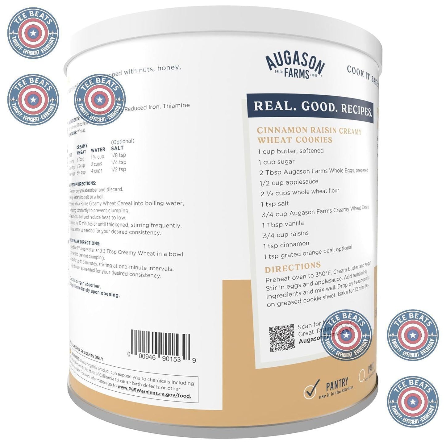 Augason Farms Creamy Wheat Cereal Bulk Can – Clean-Label Survival Food for Safe Home Stockpiling, 6,480 Calories