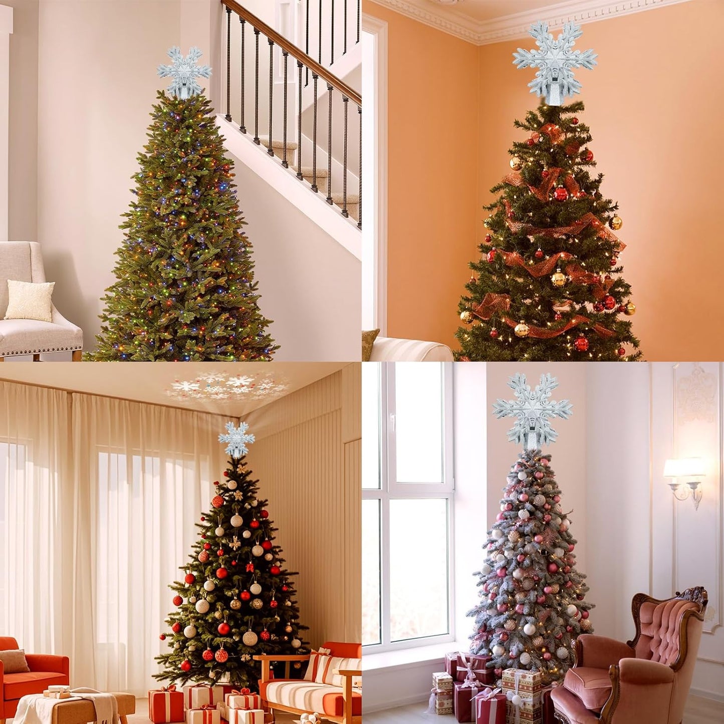 Aurora Glow 3D Snowflake Projector Topper – Worry-Free Christmas Magic for Nurseries and Play Areas