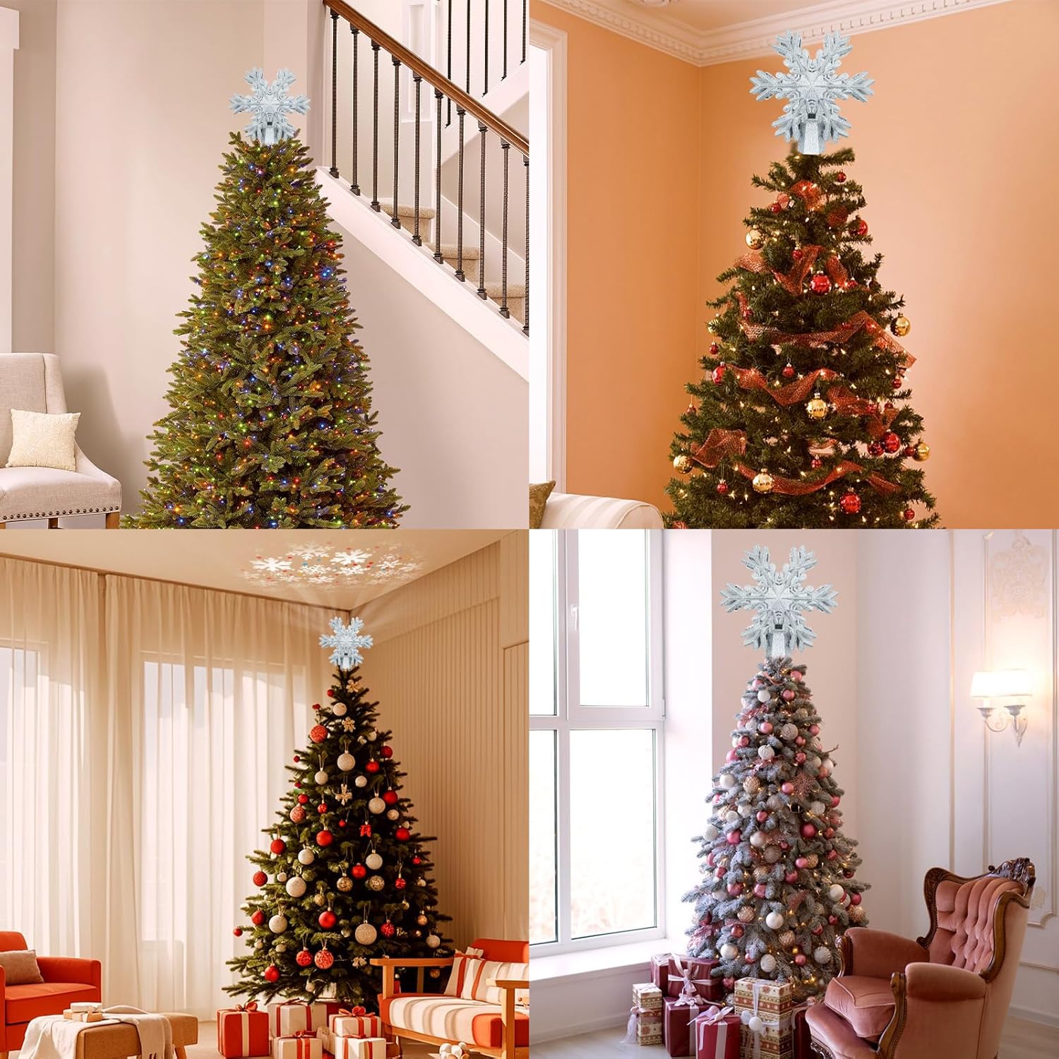 Aurora Glow 3D Snowflake Projector Topper – Worry-Free Christmas Magic for Nurseries and Play Areas