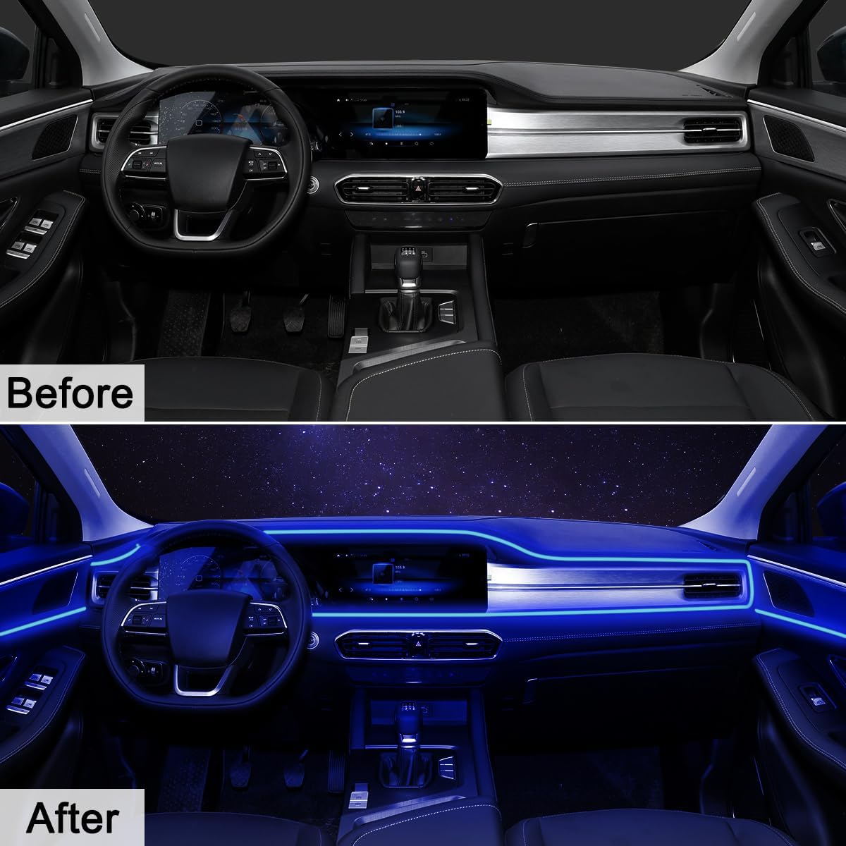 AuroraDrive Bluetooth APP Car LED Accent Lights with Music Mode – Family Friendly Interior Decor for SUV and Minivan Passenger Area