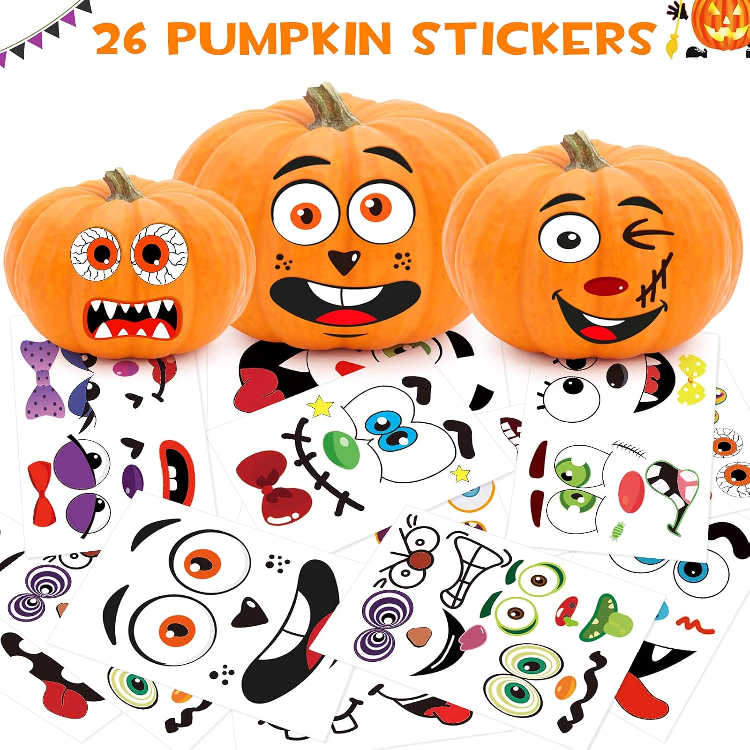 BainGsek Halloween Pumpkin Face Decals – Charming Seasonal Decor Accent for Living Room Shelf, Dining Table, and Window Seat