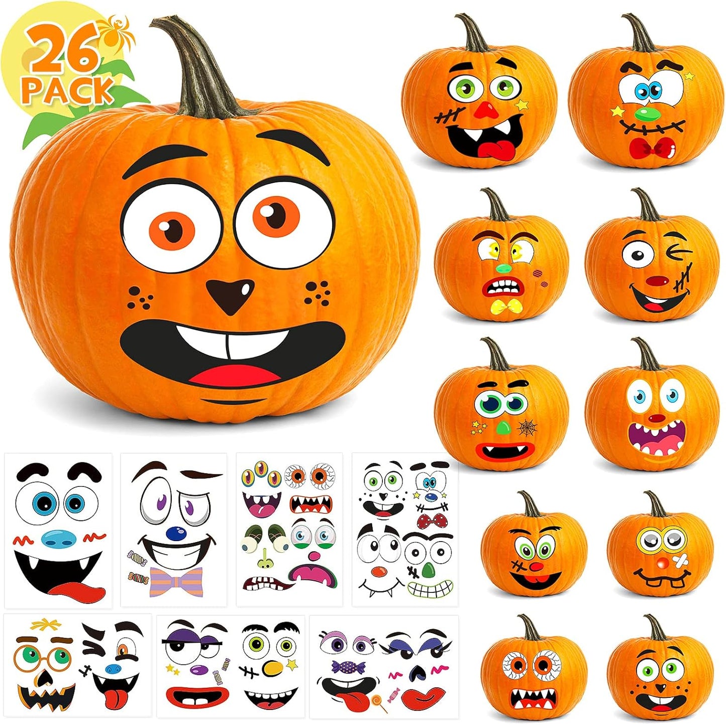 BainGsek Halloween Pumpkin Face Decals – Charming Seasonal Decor Accent for Living Room Shelf, Dining Table, and Window Seat