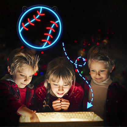 Baseball Neon Sign - Nursery & Kids Room Safe Accent Light, Dimmable LED Baseball Wall Decor with Silicone Strip, USB Powered Boys Gift Light