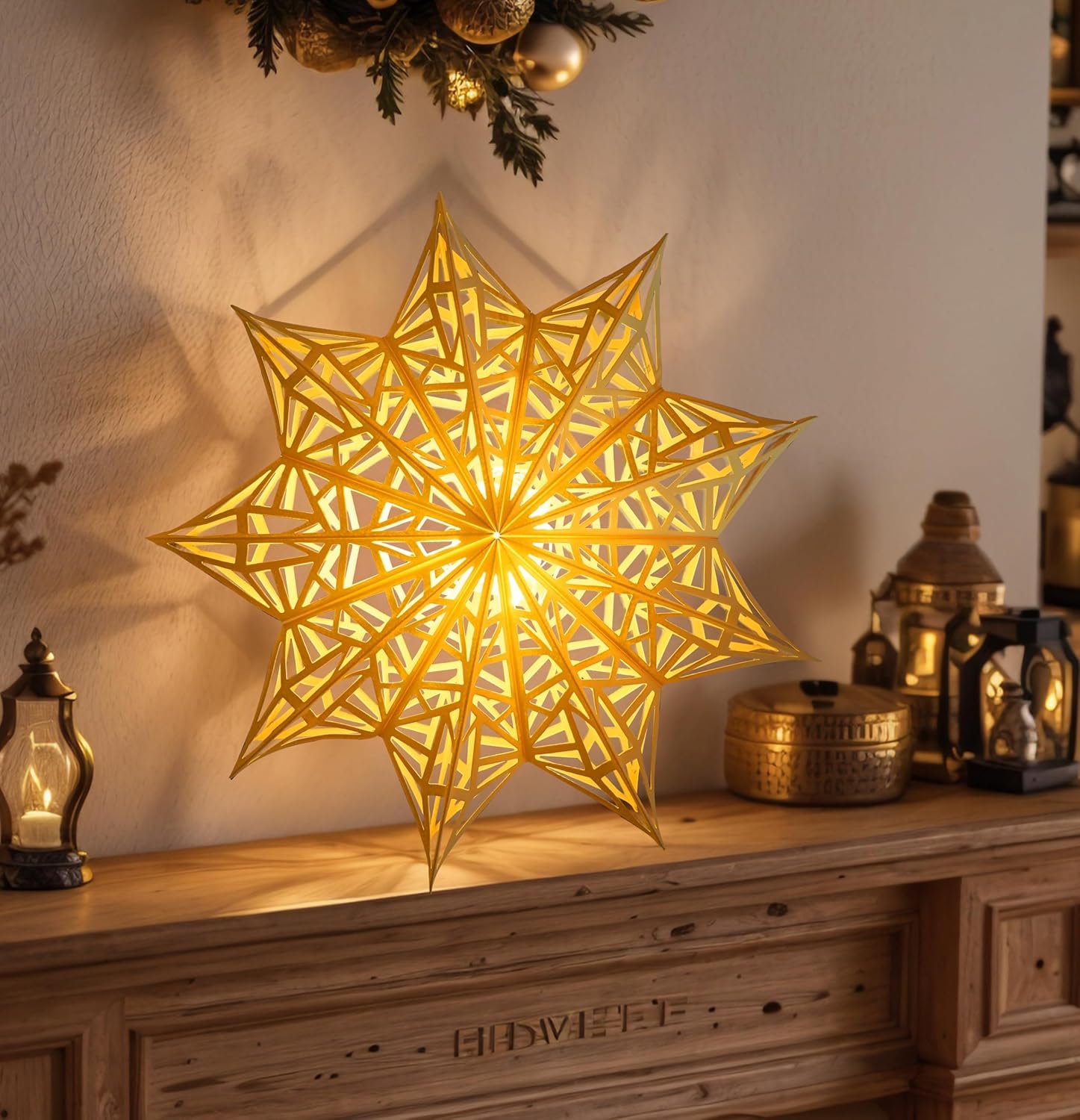 Battery-Operated Star Lanterns with Remote On/Off – No Open Flame, No Wax Drips, Safe for Christmas Tree and Bedroom Sleep
