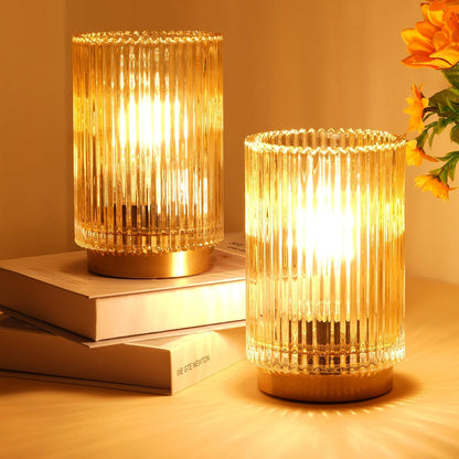 Battery Powered Fluted Glass Table Lamp for Balconies, Picnics, and Cord-Free Patio Lighting