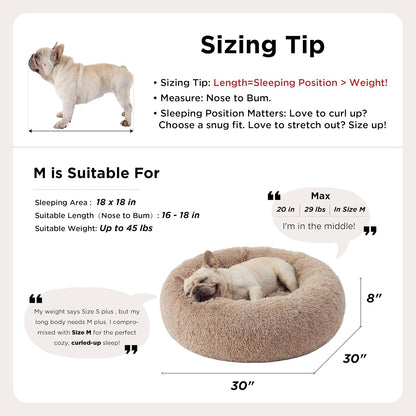 Bedsure Designer Calming Pet Bed Donut – 18 Color Premium Round Bed, 30 inch Soft Faux Fur Luxury Nest for Upscale Homes