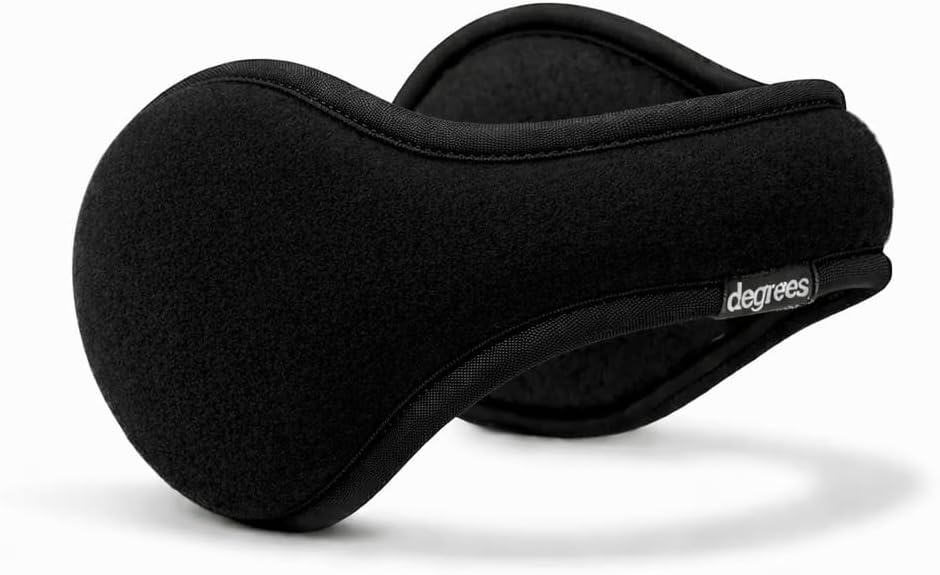 behind-the-head ear-warmer frame that clears hair, hats, and helmet straps