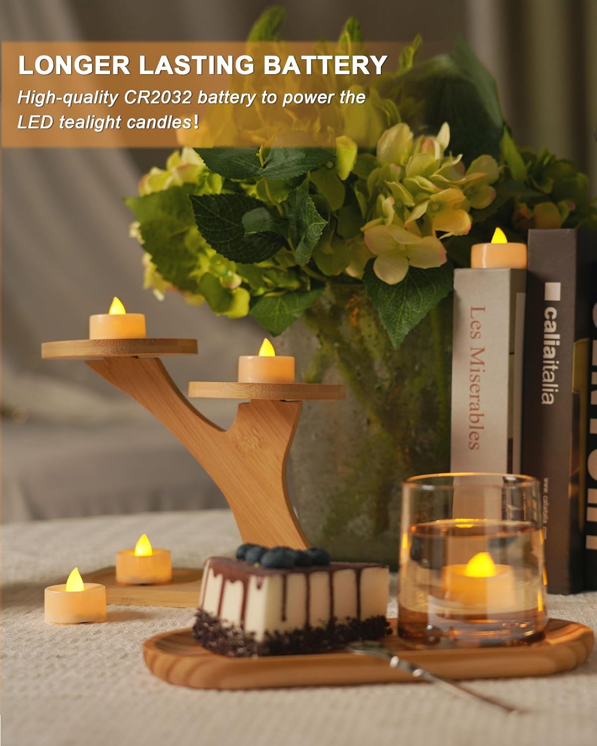 BEICHI Battery Tea Lights with Smooth Flicker – Wind-Down Ritual Candles for Bedroom, Spa Night, and Self-Care Evenings, 24 Pack