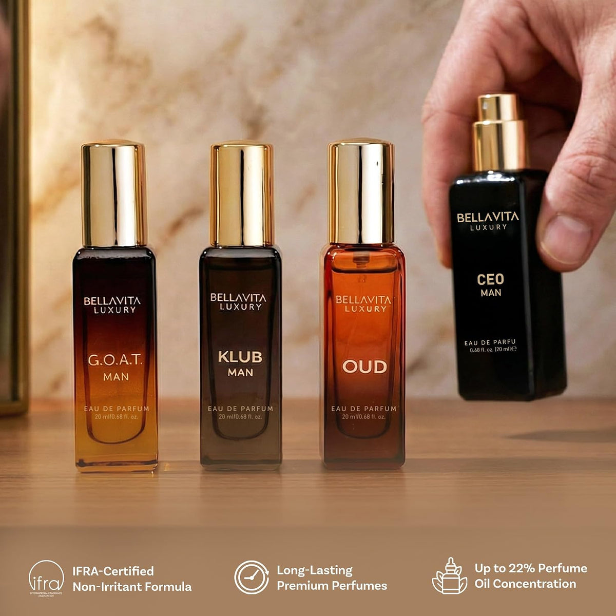 BellaVita Connoisseur's Fragrance Library for Men – Four 20ml Luxury EDPs Curated by Master Perfumers at an Accessible Price