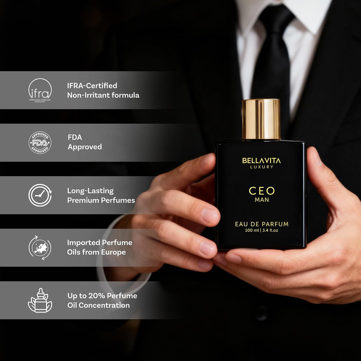Bellavita Luxury CEO Man Eau de Parfum – Self-Care Cologne for Date Night and Relaxed Evenings, Eau de Parfum