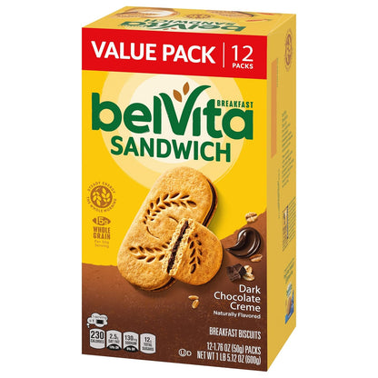belVita Breakfast Biscuit Sandwiches – Clean-Label Morning Treat for Busy School-Day Routines, 12-Pack