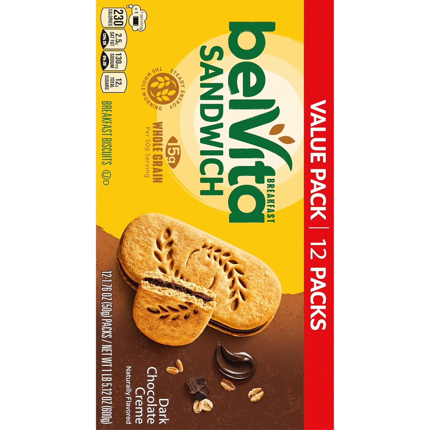 belVita Breakfast Biscuit Sandwiches – Clean-Label Morning Treat for Busy School-Day Routines, 12-Pack