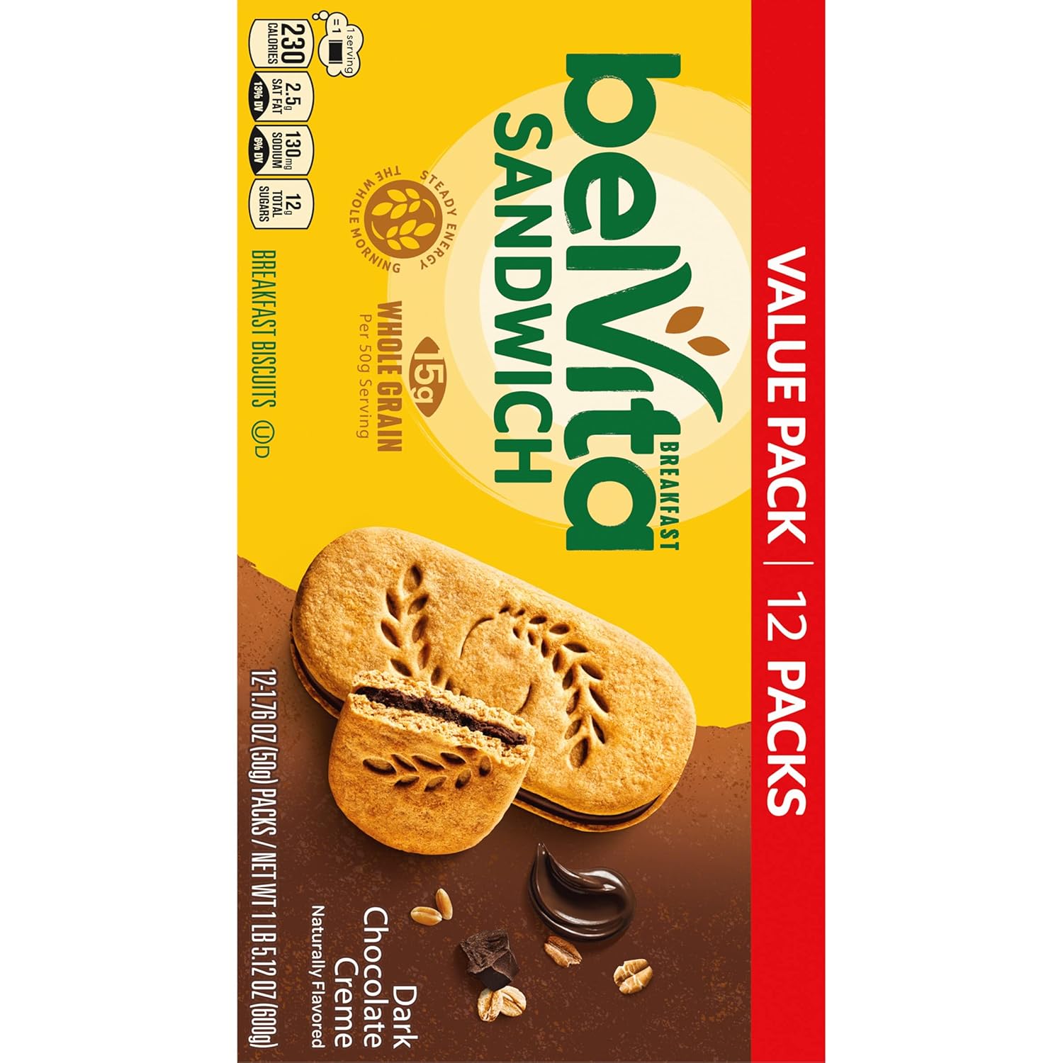 belVita Breakfast Biscuit Sandwiches – Clean-Label Morning Treat for Busy School-Day Routines, 12-Pack