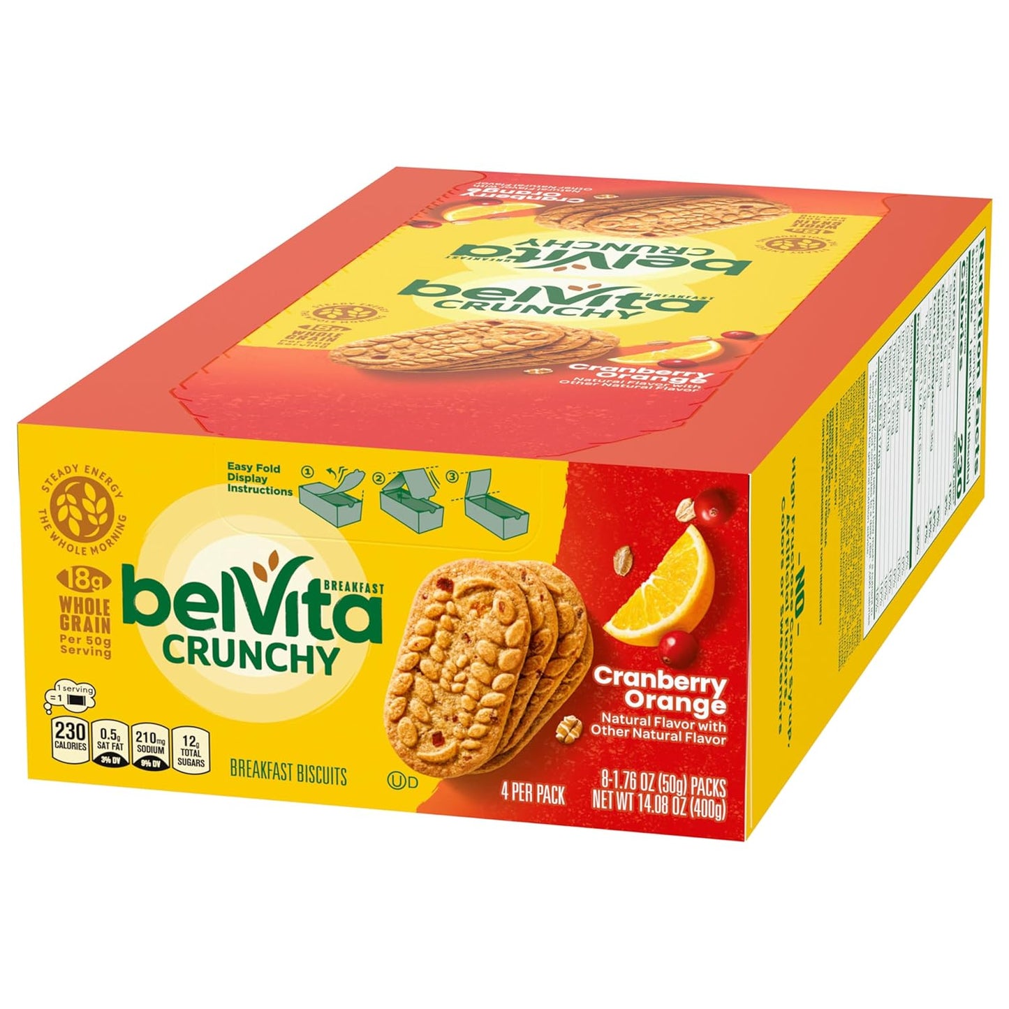 belVita Cranberry Orange Breakfast Biscuits – Less-Waste Bulk Box for Intentional Grocery Shopping, 14.08 oz Value Pack