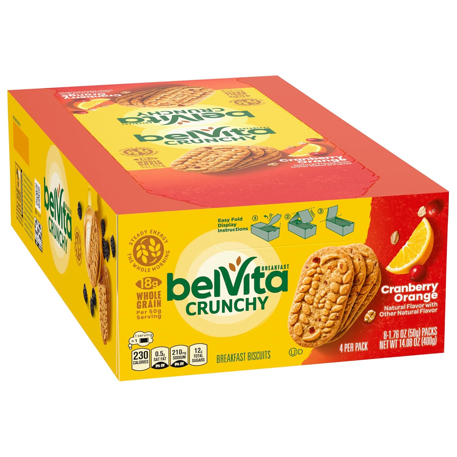 belVita Cranberry Orange Breakfast Biscuits – Less-Waste Bulk Box for Intentional Grocery Shopping, 14.08 oz Value Pack