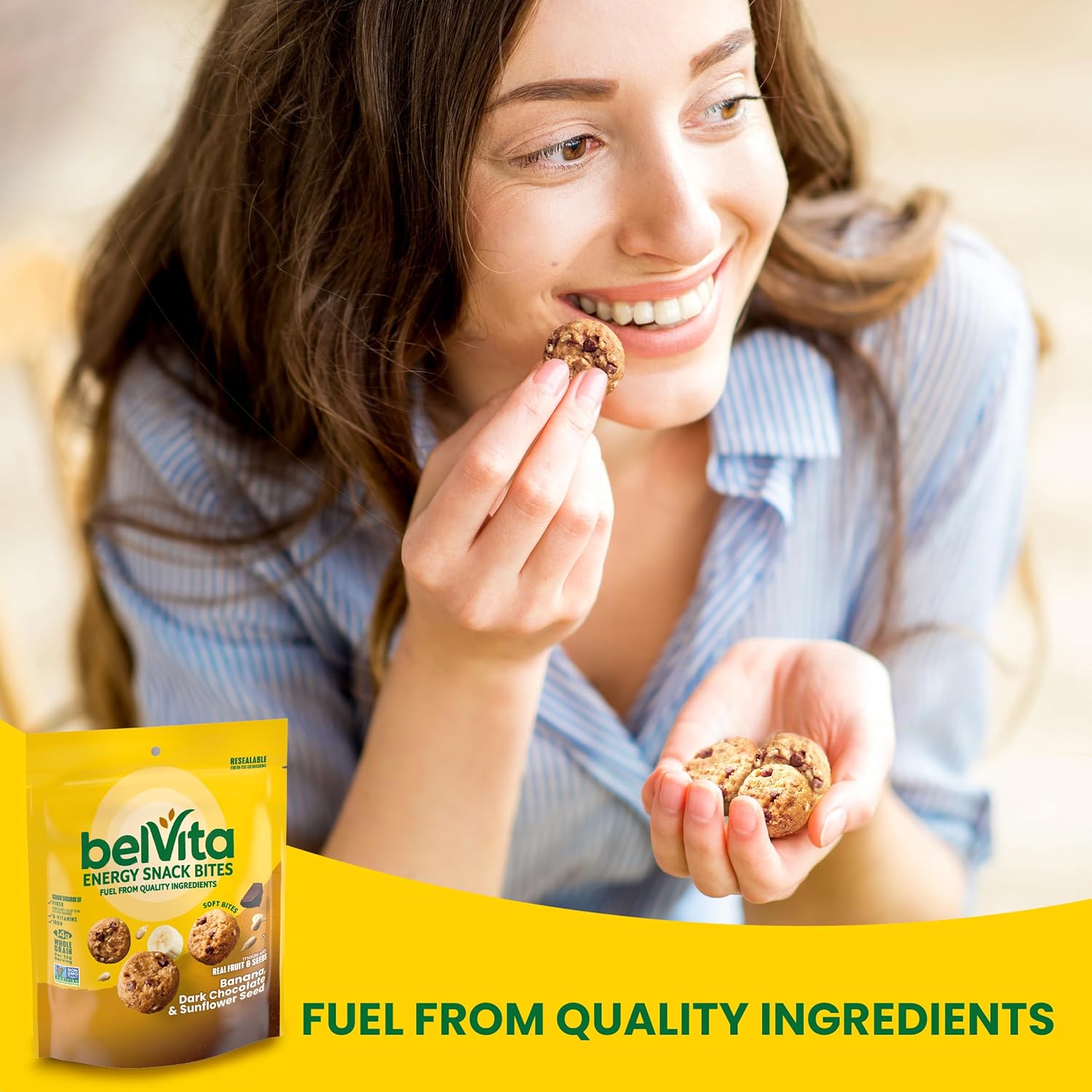 belVita Energy Snack Bites Banana Chocolate – Breastfeeding Mom Snack with Sunflower Seed and Whole Grain, 5 oz