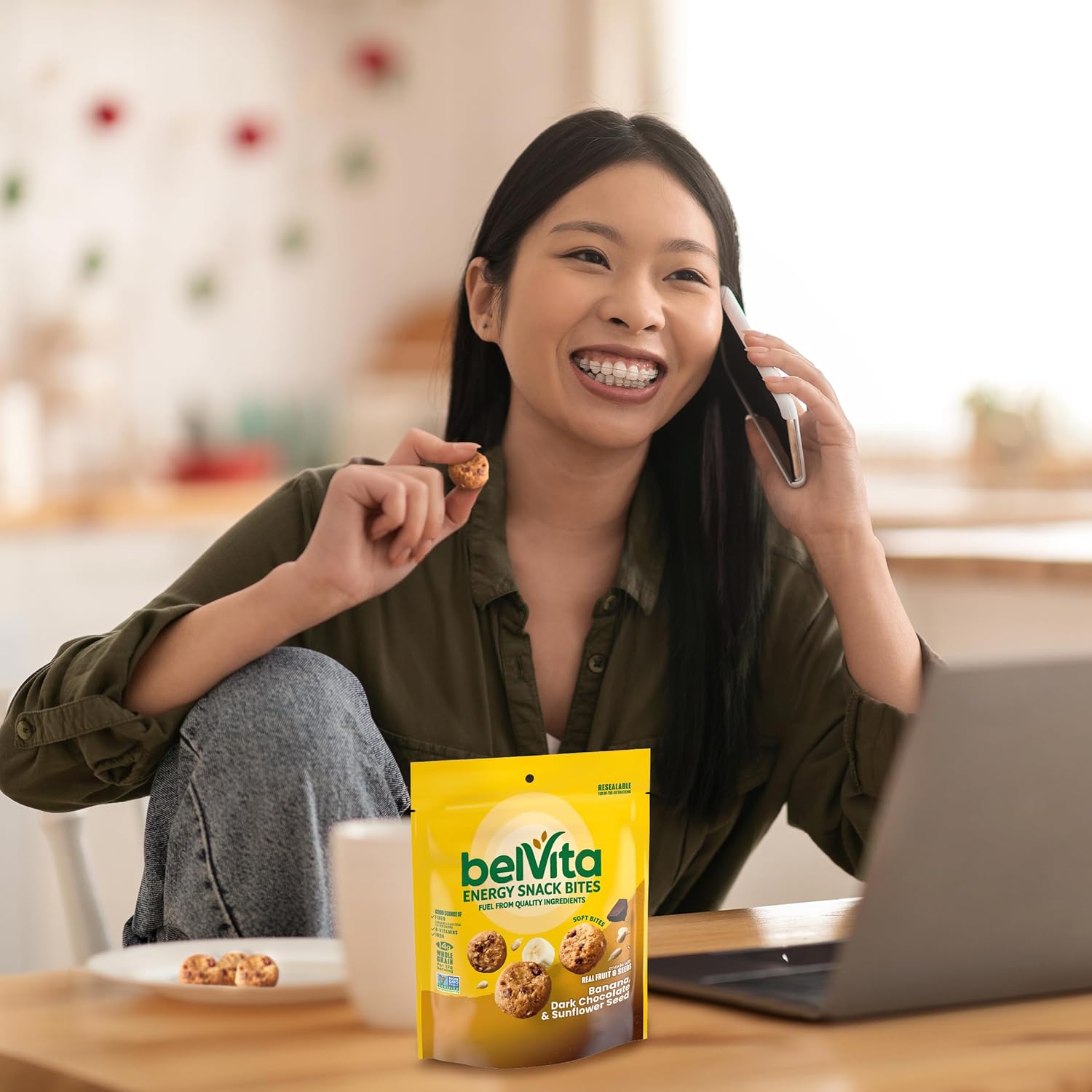 belVita Energy Snack Bites Banana Chocolate – Breastfeeding Mom Snack with Sunflower Seed and Whole Grain, 5 oz
