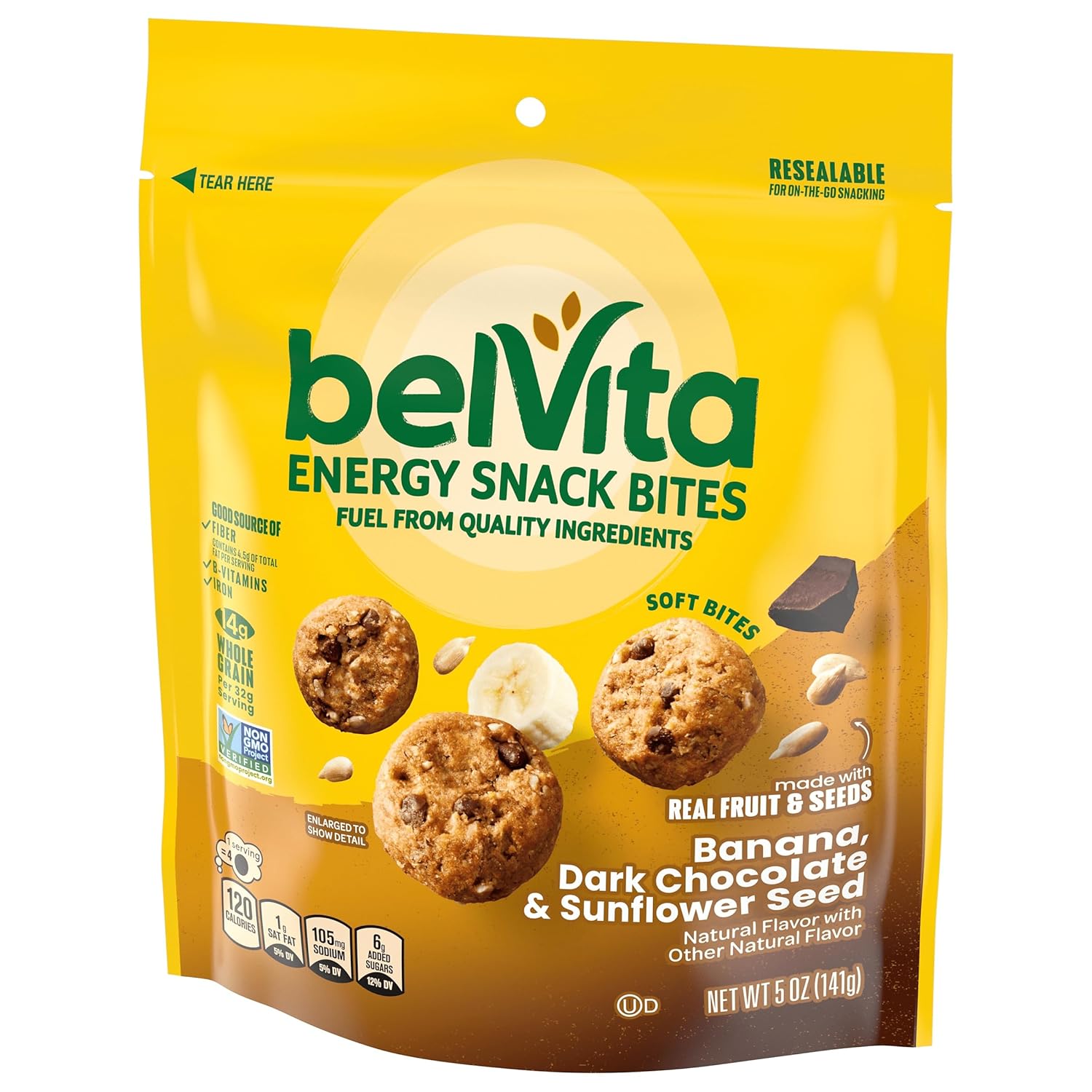 belVita Energy Snack Bites Banana Chocolate – Breastfeeding Mom Snack with Sunflower Seed and Whole Grain, 5 oz