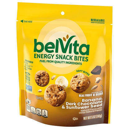 belVita Energy Snack Bites Banana Chocolate – Breastfeeding Mom Snack with Sunflower Seed and Whole Grain, 5 oz