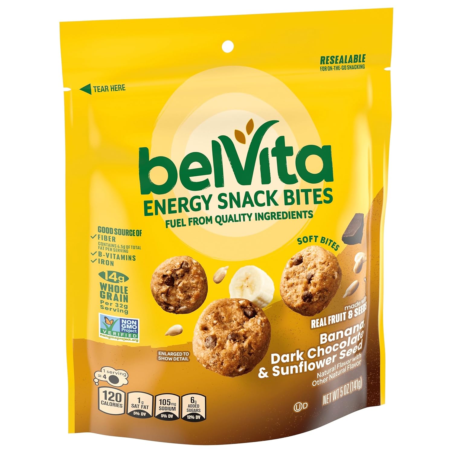 belVita Energy Snack Bites Banana Chocolate – Breastfeeding Mom Snack with Sunflower Seed and Whole Grain, 5 oz