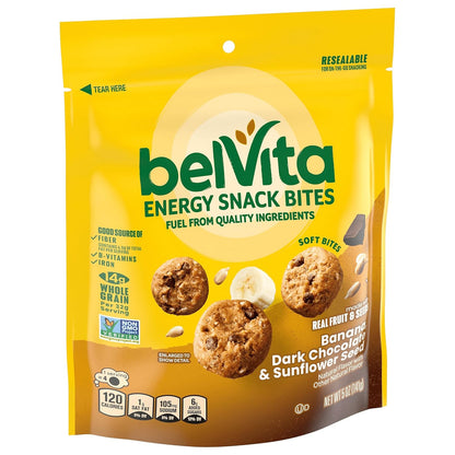 belVita Energy Snack Bites Banana Chocolate – Breastfeeding Mom Snack with Sunflower Seed and Whole Grain, 5 oz