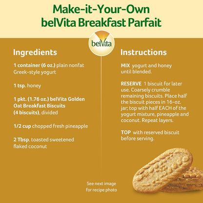 belVita Golden Oat Biscuits 12-Count Box — Cholesterol-Free, Kosher Whole Grain Fuel for Gym Bag and Pantry