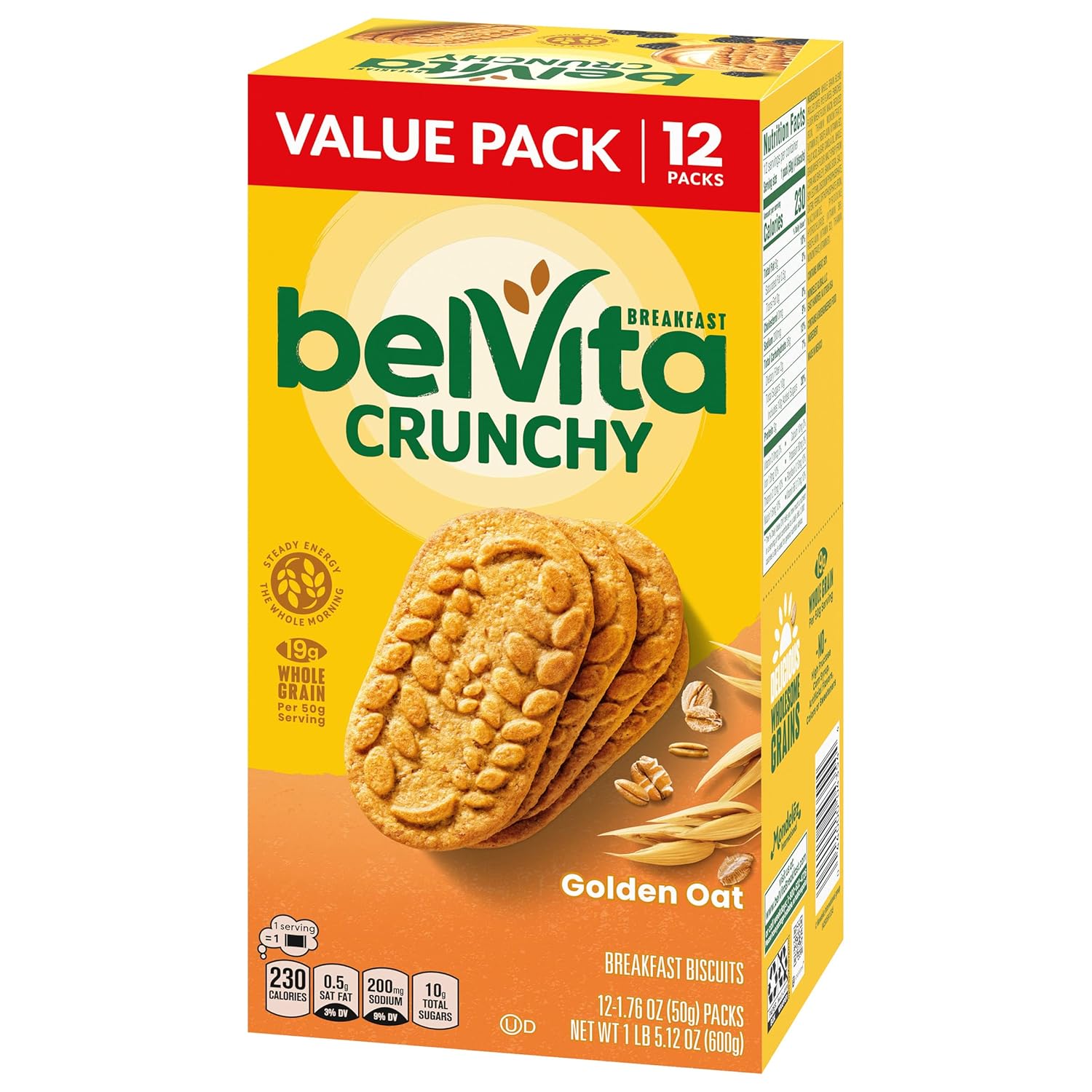 belVita Golden Oat Biscuits 12-Count Box — Cholesterol-Free, Kosher Whole Grain Fuel for Gym Bag and Pantry