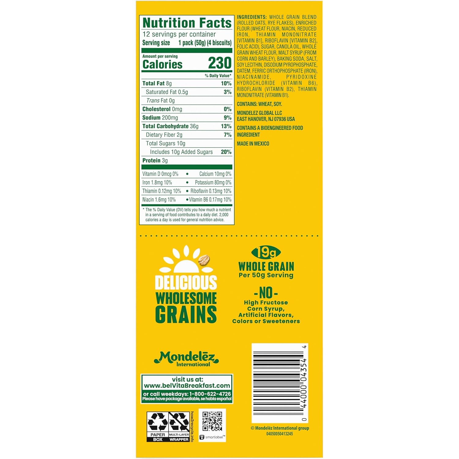 belVita Golden Oat Biscuits 12-Count Box — Cholesterol-Free, Kosher Whole Grain Fuel for Gym Bag and Pantry