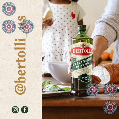 Bertolli Extra Virgin Olive Oil Rich Taste 32 fl oz – Premium Dark Glass Presentation for Elevated Home Bars