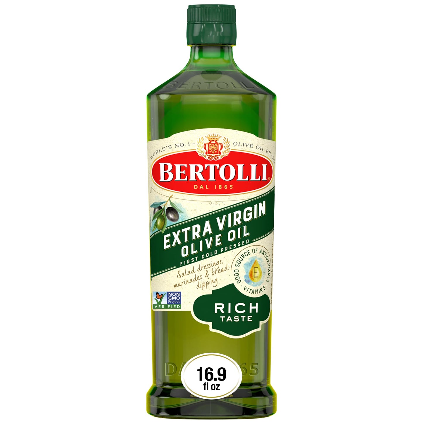 Bertolli Extra Virgin Olive Oil Rich Taste 32 fl oz – Premium Dark Glass Presentation for Elevated Home Bars