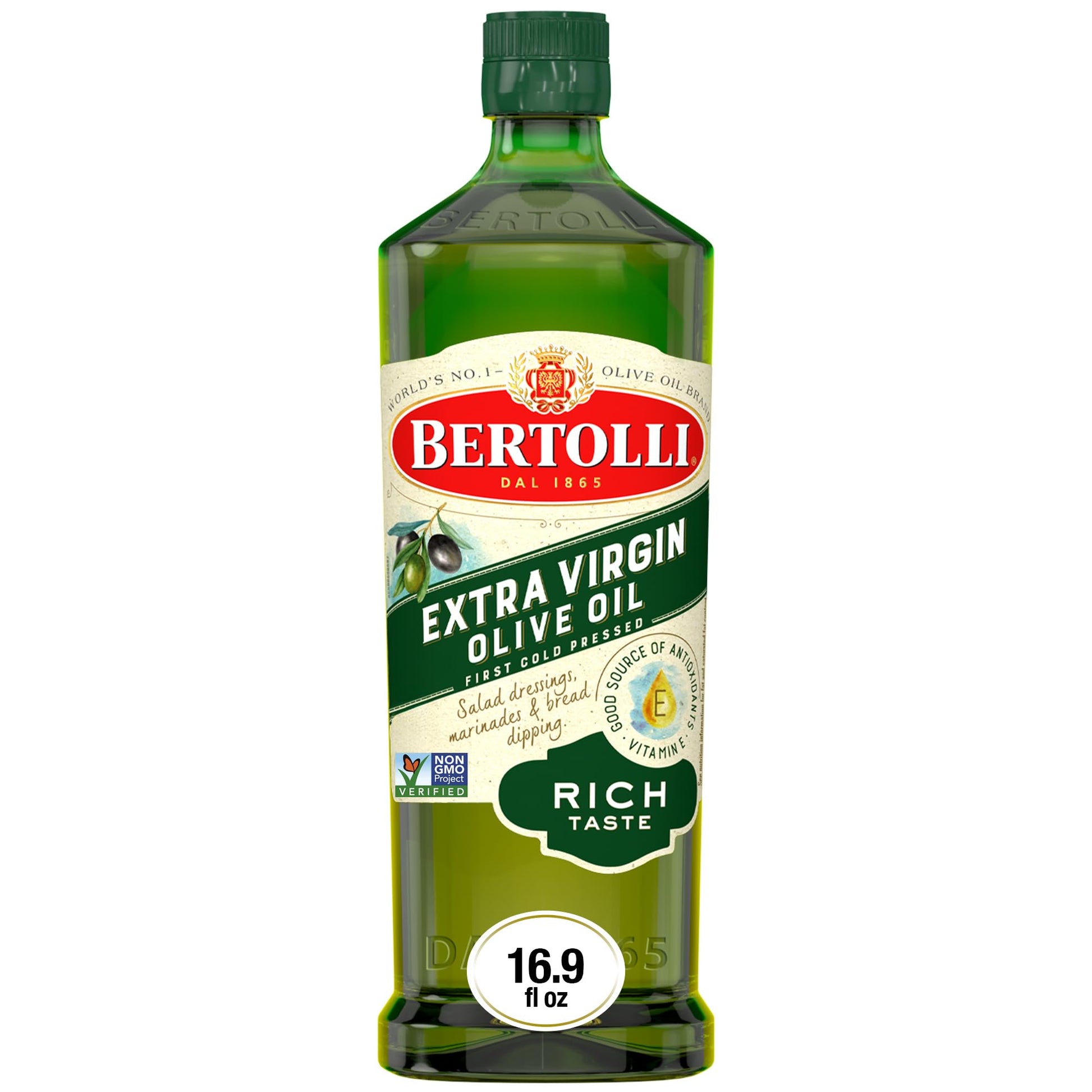 Bertolli Extra Virgin Olive Oil Rich Taste 32 fl oz – Premium Dark Glass Presentation for Elevated Home Bars