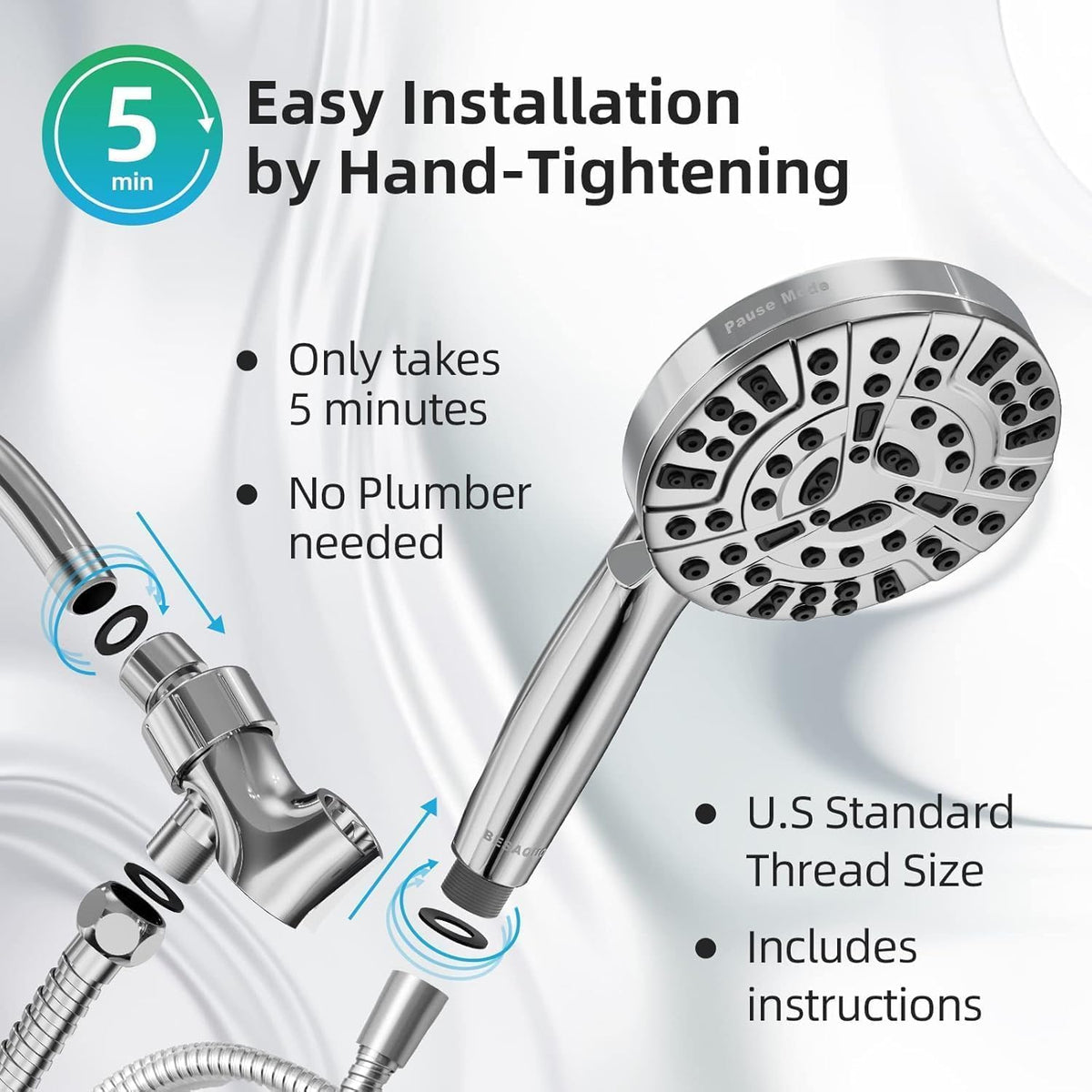 BESAQUO 9-Spray High Pressure Handheld Shower Head with Power Wash for Parent-Friendly Kids Bathroom Bath Time