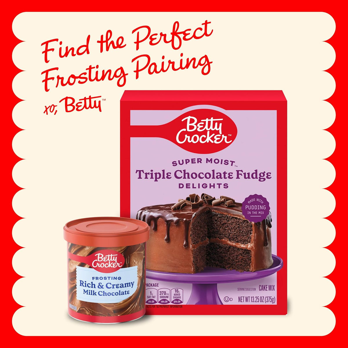 Betty Crocker Super Moist Triple Chocolate Fudge Cake Mix for Everyday Home Baking, Kosher Triple Chocolate Fudge 13.25 oz