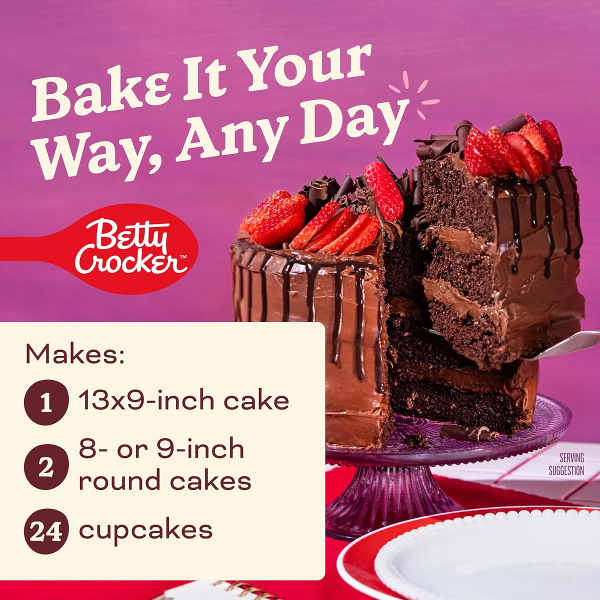 Betty Crocker Super Moist Triple Chocolate Fudge Cake Mix for Everyday Home Baking, Kosher Triple Chocolate Fudge 13.25 oz