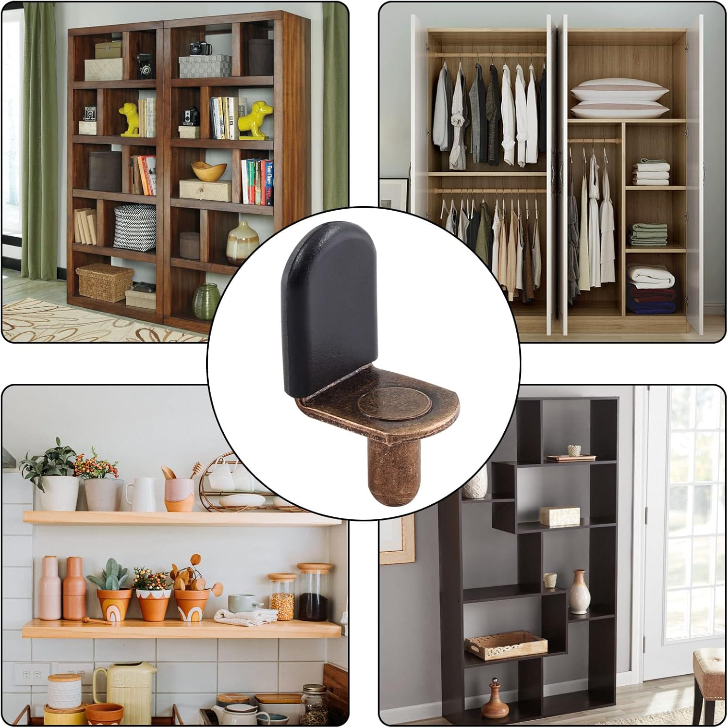 Biaungdo 30 Piece Cabinet Shelf Pegs with Integrated Rubber Sleeve, Neutral Bronze Finish for Intentional Home Styling