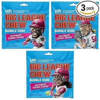 Big League Chew Cotton Candy Bubble Gum 3-Pack - Holiday Gift Set for Coaches, Team Parents, and Adult Baseball Lovers