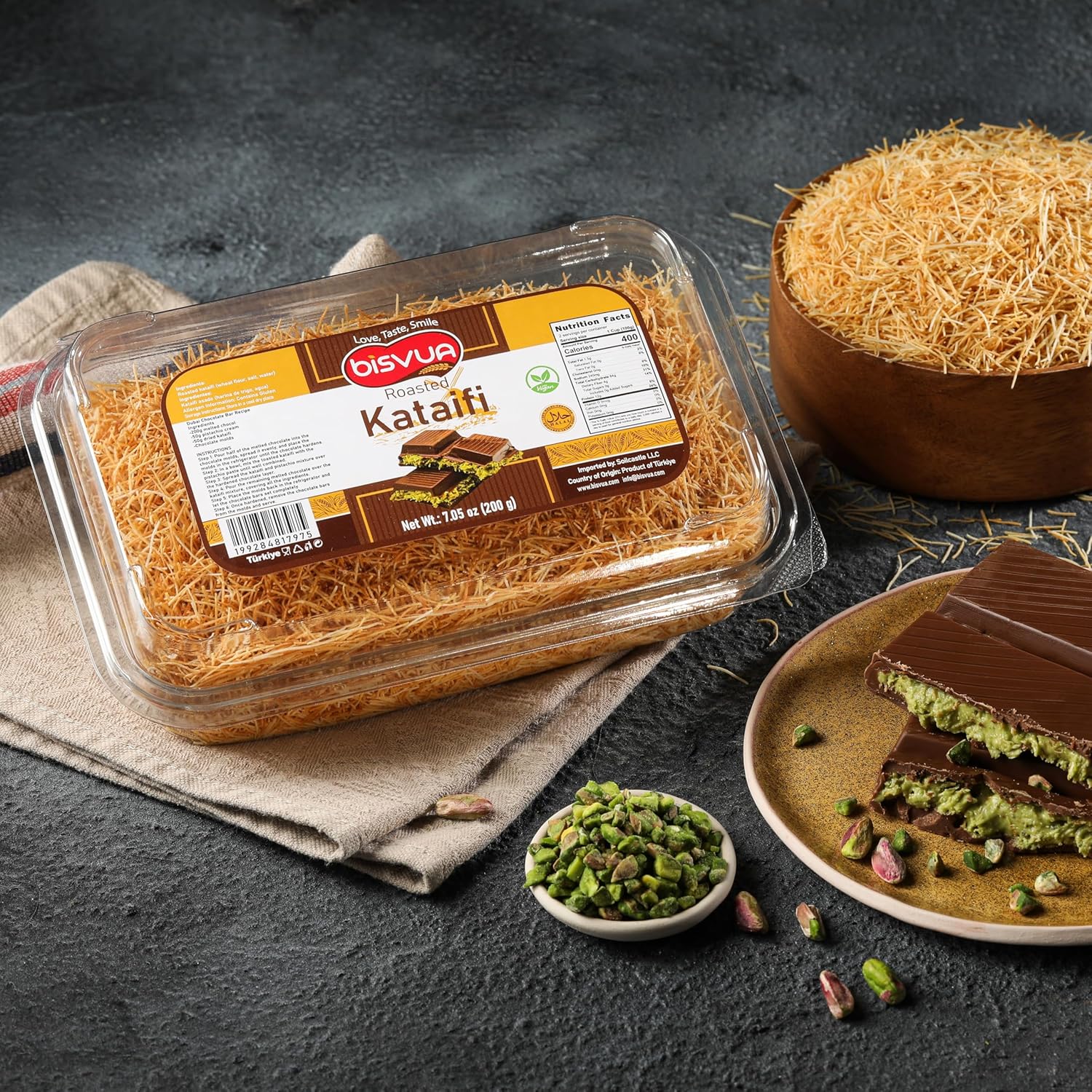 BISVUA Pre-Toasted Kadayif 200g – Vegan-Friendly Shredded Phyllo for Clean-Ingredient Kunafa & Wellness Desserts