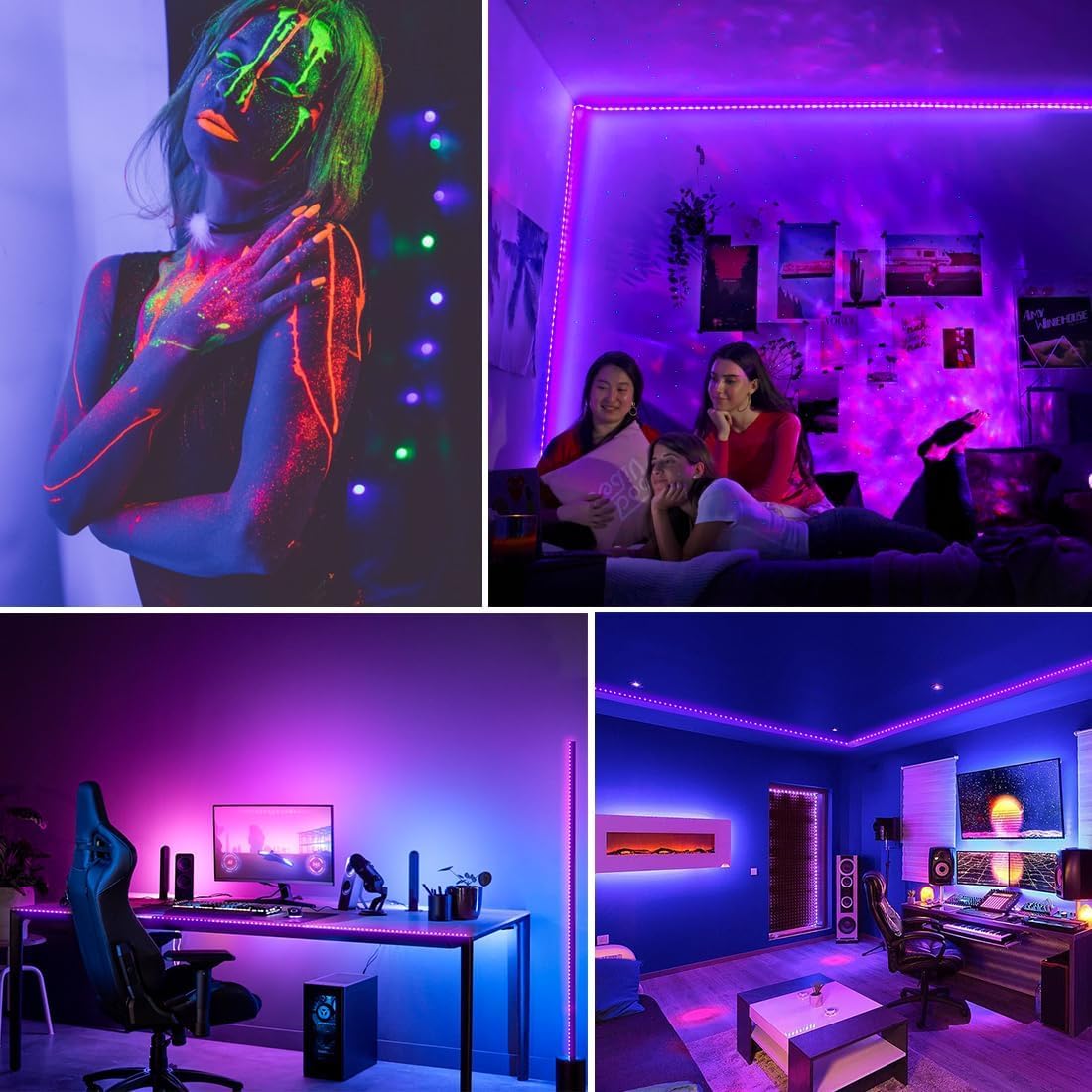 Blacklight Strip Kit with Remote – Creative Gift for Gamers and Music Lovers, Glow Party Bedroom Accent Lighting