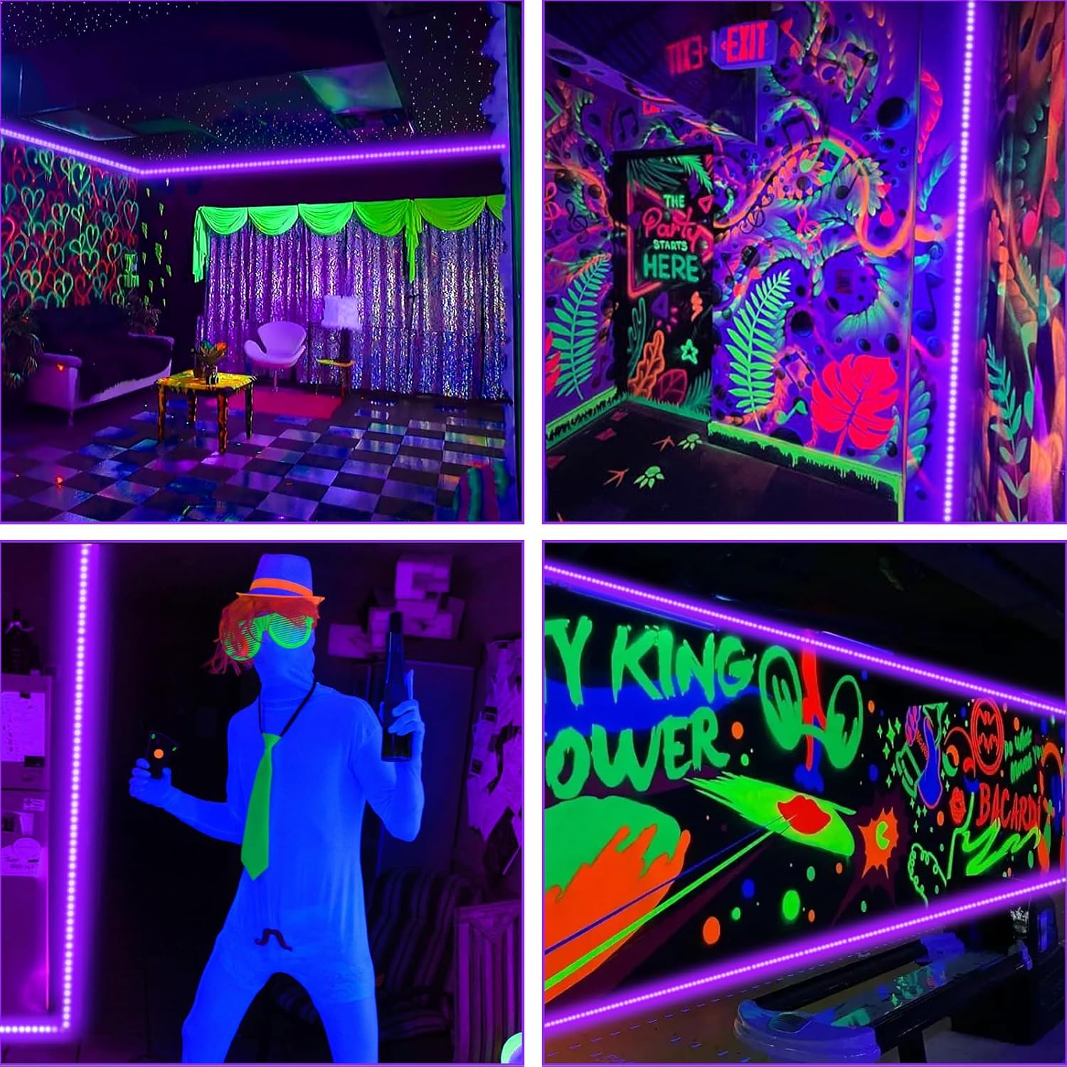 BlacklightCo UV Strip Light – Dorm Room and Rec Room Decor with Dimmable Glow and Cozy Late-Night Atmosphere