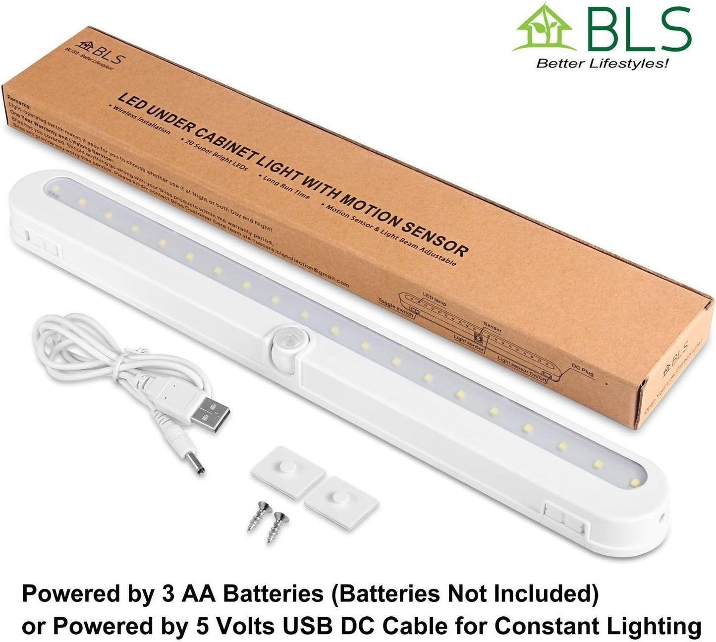 BLS T01L Battery Operated Light – Clean-Lined Modern Kitchen Under-Cabinet Lamp with Auto Day Night Sensor