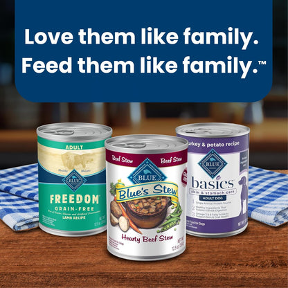 Blue Buffalo Blue's Stew Hearty Beef & Country Chicken Canned Dog Food, Clean Label Ingredients for the Intentional Pet Pantry