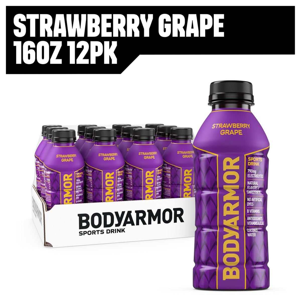 BODYARMOR Coconut Water Beverage – Sustained Office Hydration Alternative to Plain Water for Busy Professionals, Strawberry Grape 12 Pack