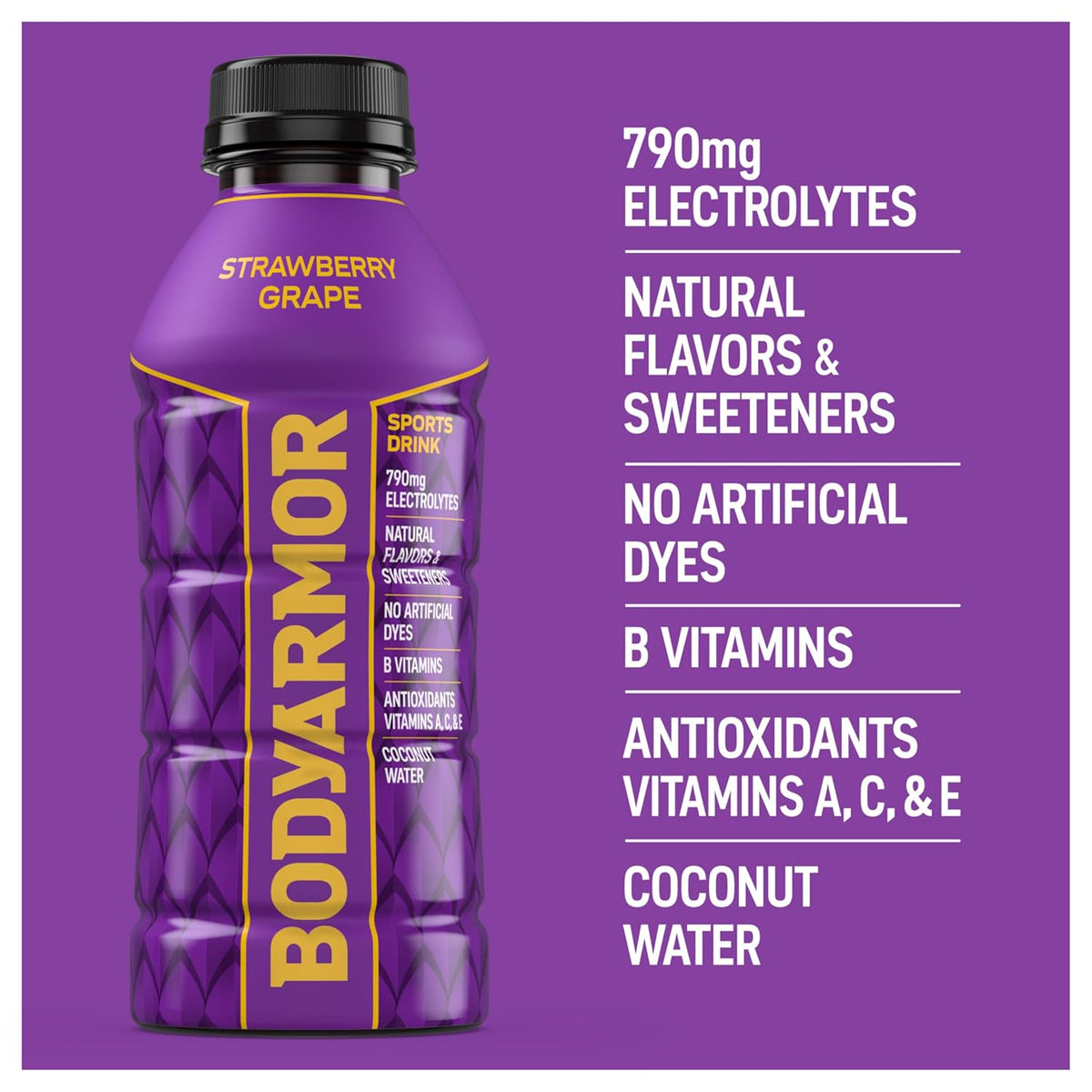 BODYARMOR Coconut Water Beverage – Sustained Office Hydration Alternative to Plain Water for Busy Professionals, Strawberry Grape 12 Pack