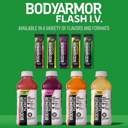 BODYARMOR Flash IV Electrolyte Packets – Portable Electrolyte Boost for Outdoor Exploration, Single-Serve Travel Sticks