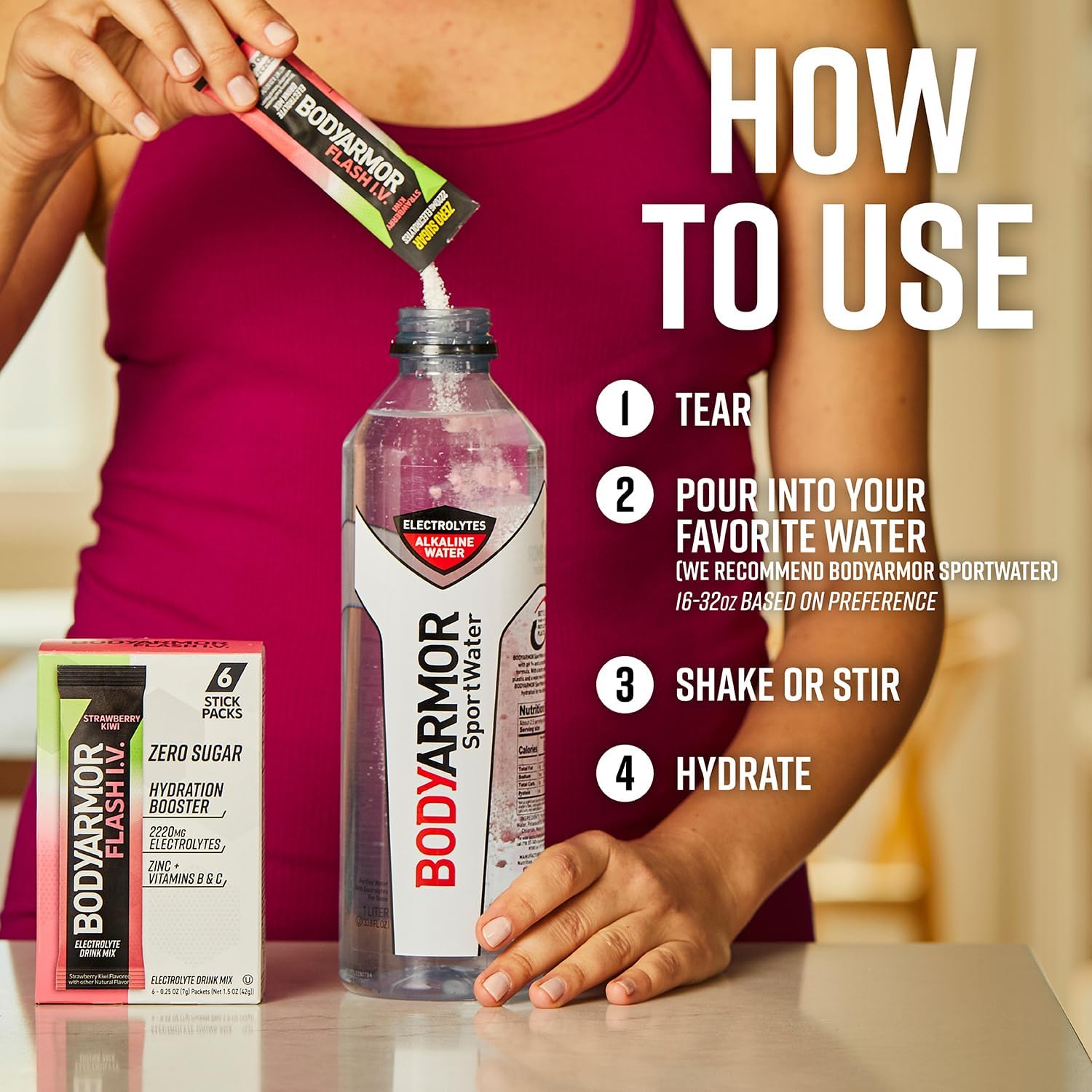 BODYARMOR Flash IV Electrolyte Packets – Portable Electrolyte Boost for Outdoor Exploration, Single-Serve Travel Sticks