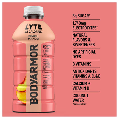BODYARMOR LYTE Lightweight Coconut Water Drink for Outdoor Sports Fields and Running Routes, 28 Fl Oz Bottles (15 Pack)