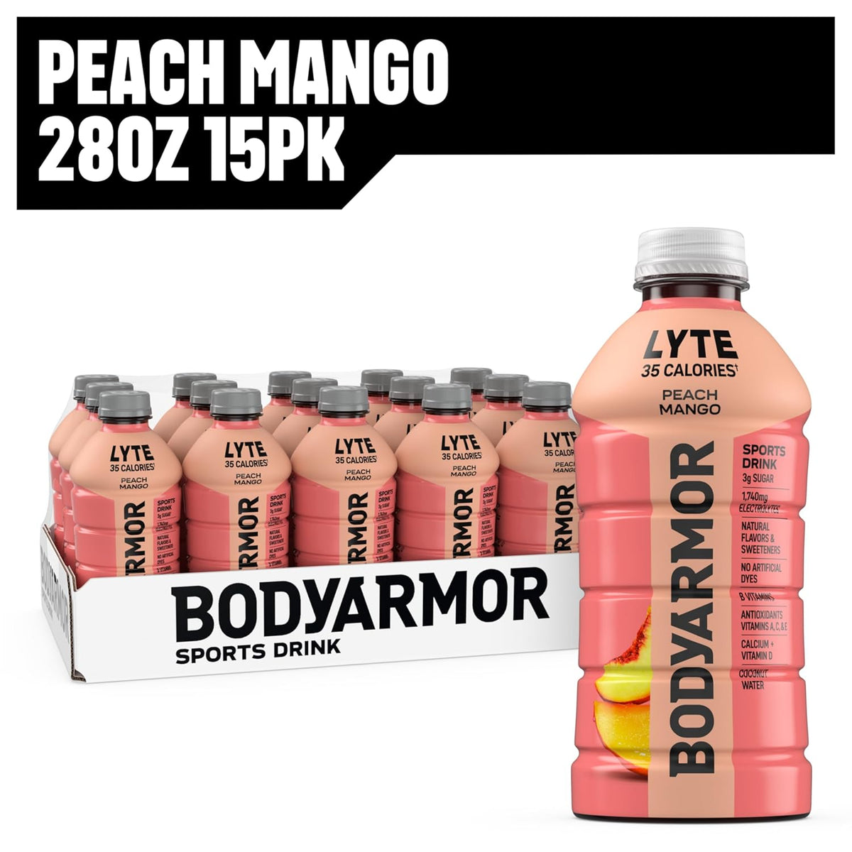 BODYARMOR LYTE Lightweight Coconut Water Drink for Outdoor Sports Fields and Running Routes, 28 Fl Oz Bottles (15 Pack)