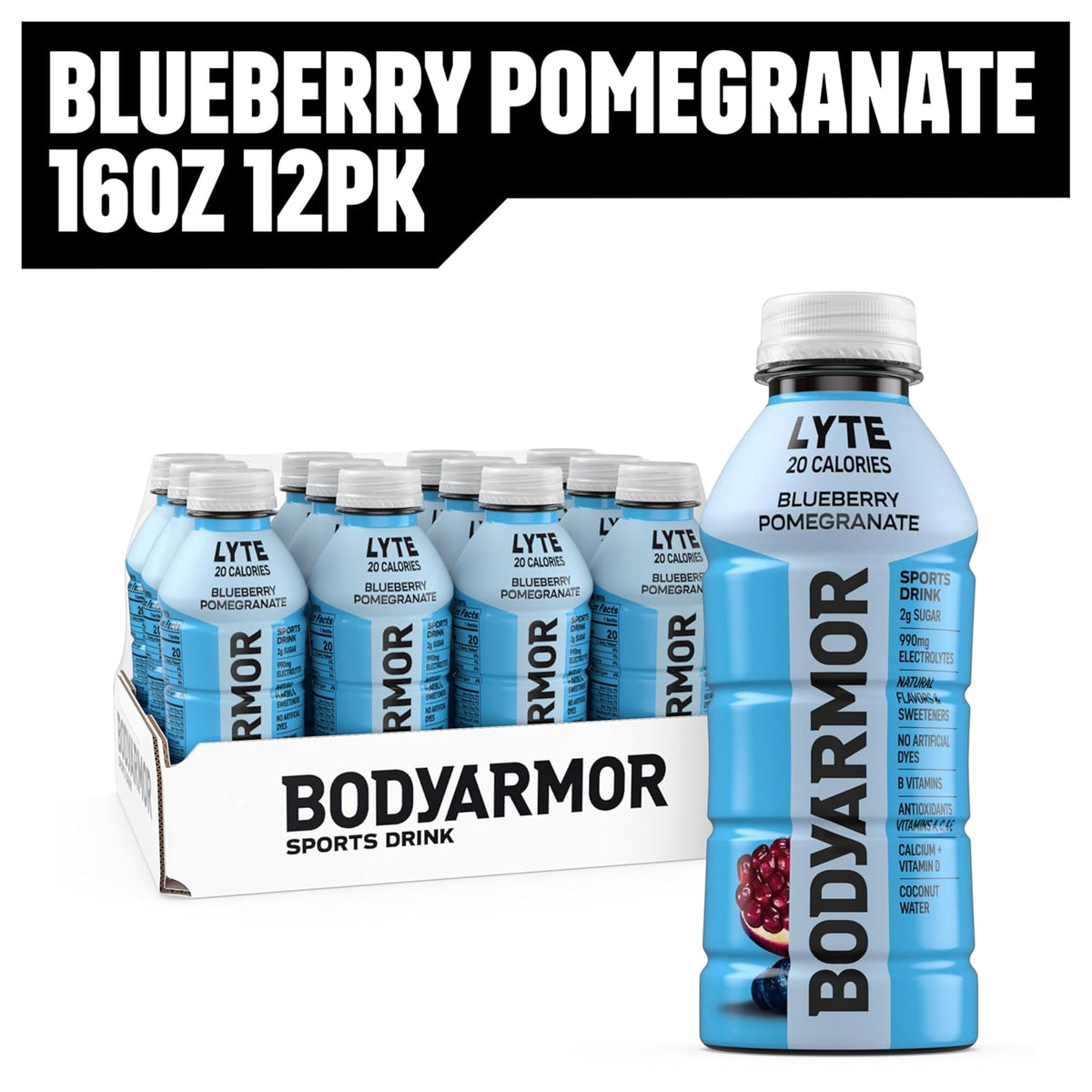 BODYARMOR LYTE Sports Beverage – Stevia-Sweetened Hydration for Pregnancy and Postpartum Wellness, Blueberry Pomegranate Coconut Water Electrolyte Drink, 16 Fl Oz (Pack of 12)