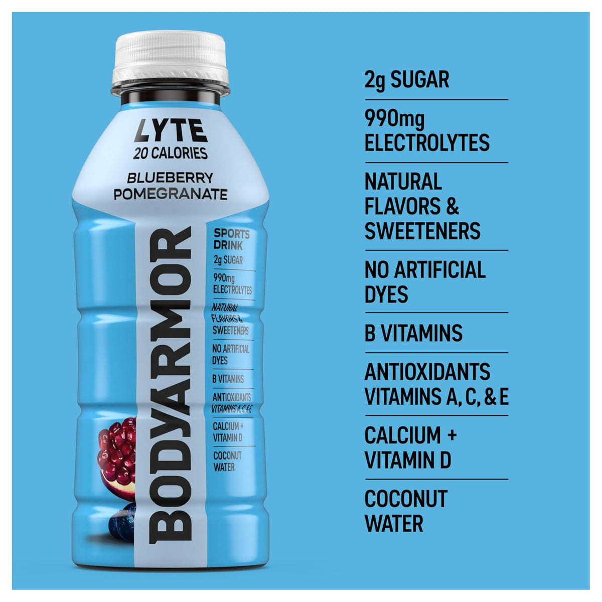 BODYARMOR LYTE Sports Beverage – Stevia-Sweetened Hydration for Pregnancy and Postpartum Wellness, Blueberry Pomegranate Coconut Water Electrolyte Drink, 16 Fl Oz (Pack of 12)