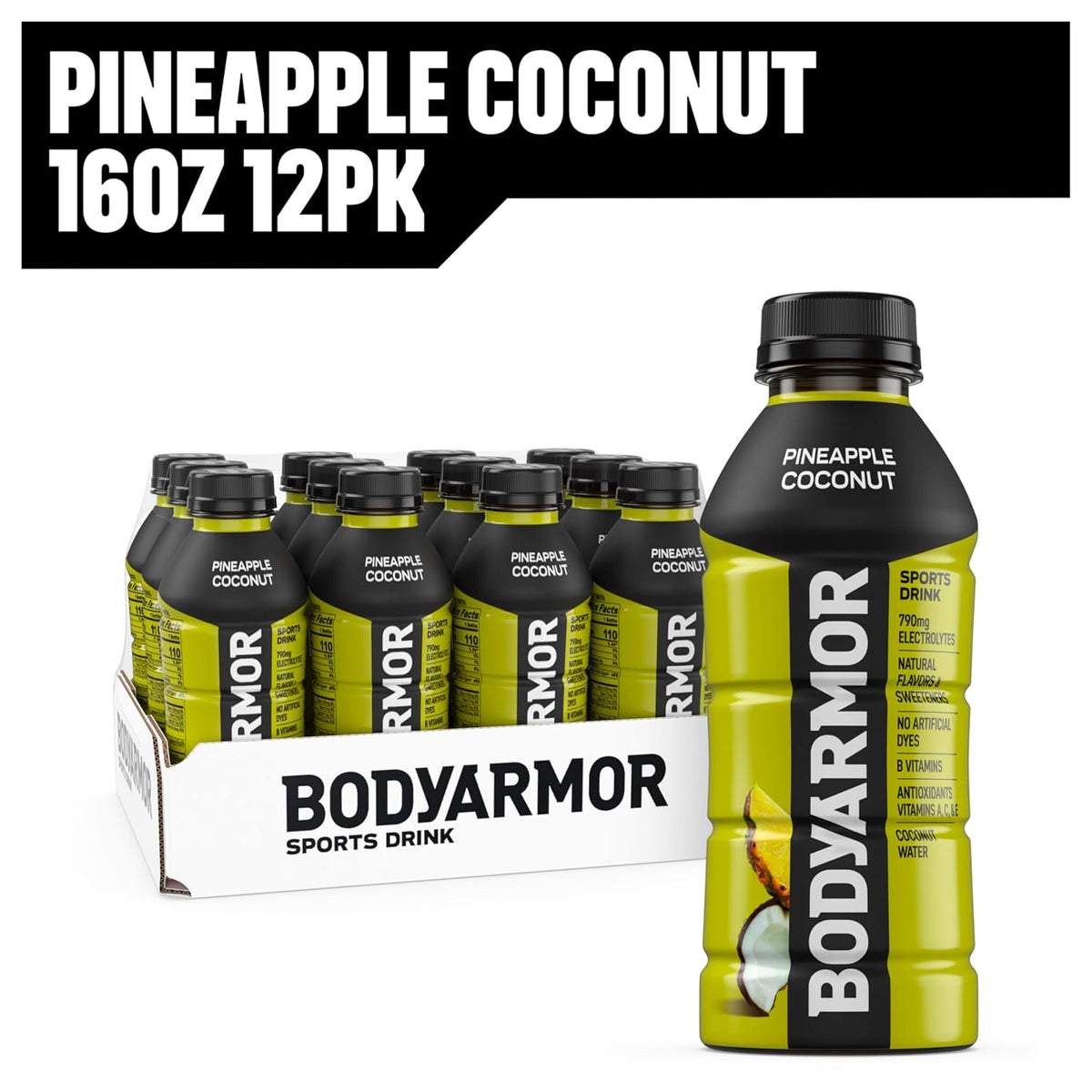 BODYARMOR Pineapple Coconut Beverage – Stocking Stuffer and Holiday Gift for Runners, Cyclists, and Gym Enthusiasts, 12 Bottles